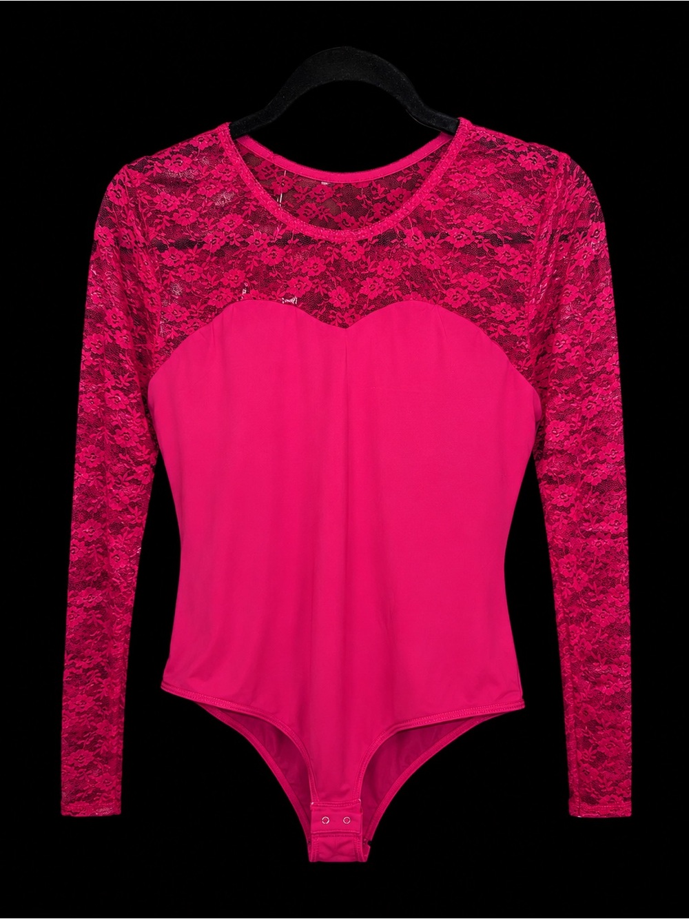 Red Lace Long-Sleeve Bodysuit - Womens Large